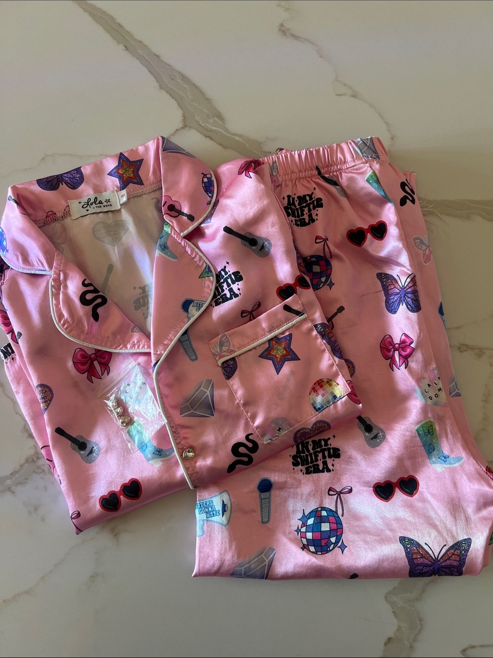 Lola + The Boys In My Swiftie Era Print Silk Pajama Set